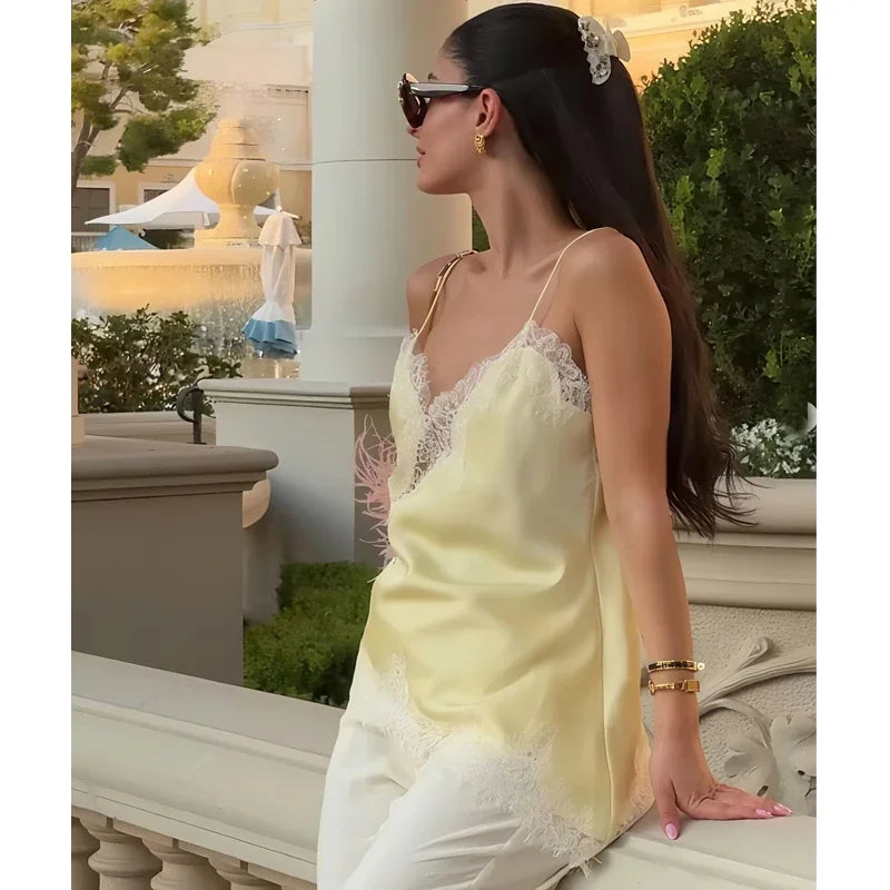 Women's Lace Asymmetric Backless Camisole Top