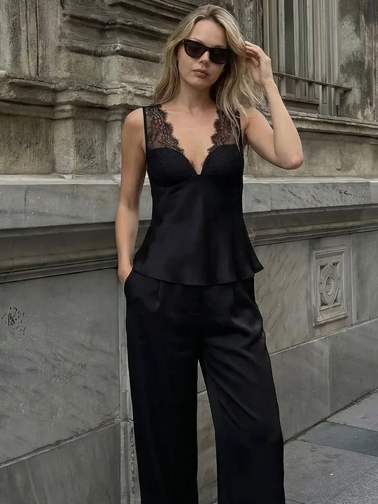 HH Women Vintage Lace Splice Camisole Tops Sexy Off Shoulder V Neck Sleeveless Corset Top Summer High Street Trend Clothing