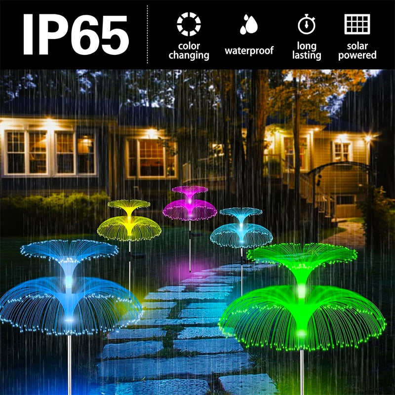 Outdoor LED Solar Lawn Lights 7colors Change Waterproof Garden Yard Pathway Patio Decor Double Jellyfish Fibre Lights