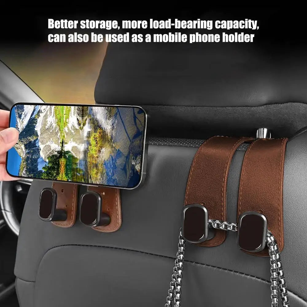 PU Leather Car Purse Hook & Headrest Hanger Organizer