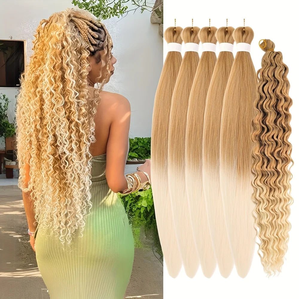 6pcs 24" Boho Braids | Ombre Brown | Pre-Stretched Synthetic | Long Wavy, Glossy | Holiday/Party/Casual | DIY Hair Accessories