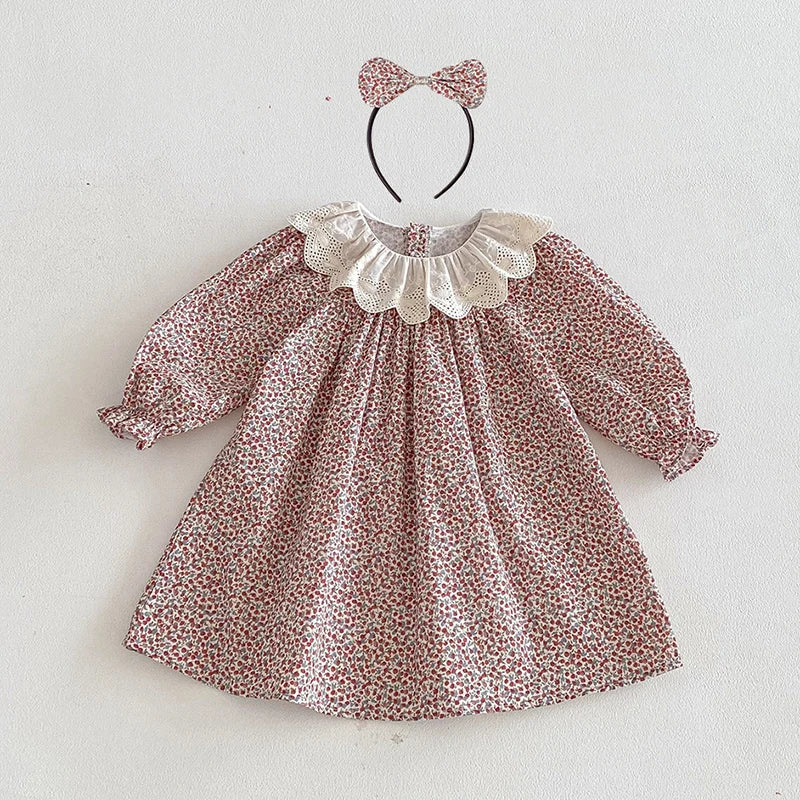 2026 New Spring Sister Dress Kids Princess Dresses Long Sleeved Cotton Print 2-7Yrs Girl Party Dress Baby Girl Romper