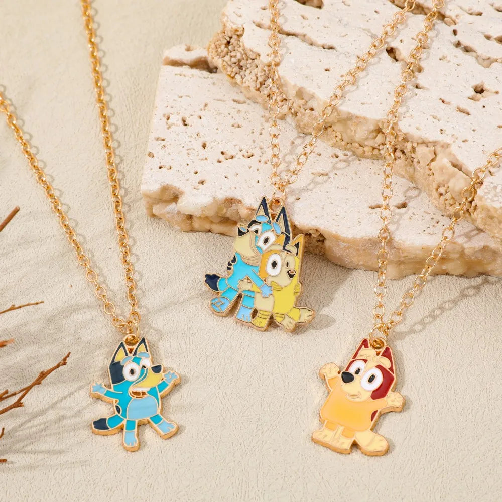 Bluey Animation Enamel Pendant Necklace Cute Cartoon Character Fashion Accessory for Children Creative Birthday Gift
