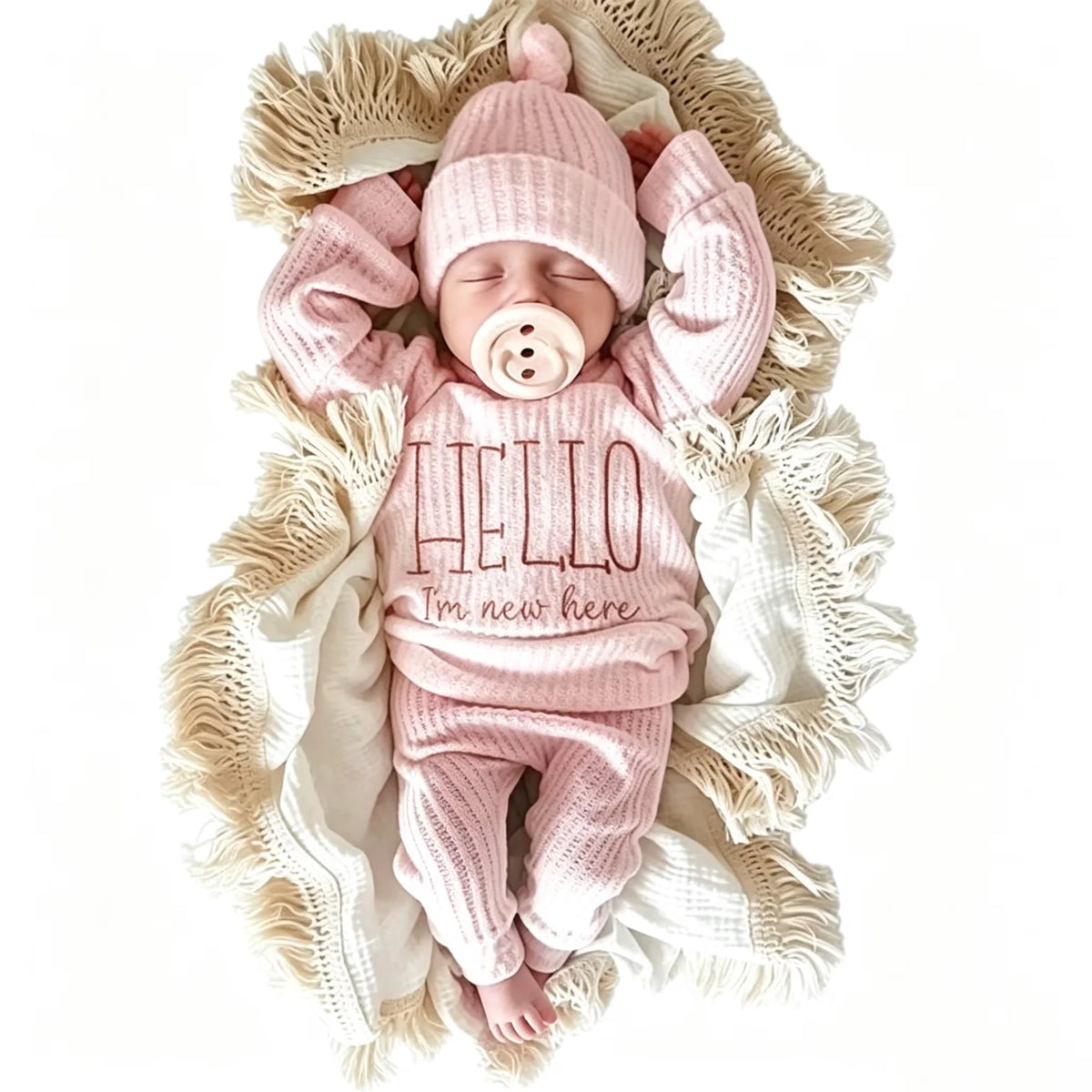 Hello World Newborn Photo Outfit, 3 Pieces