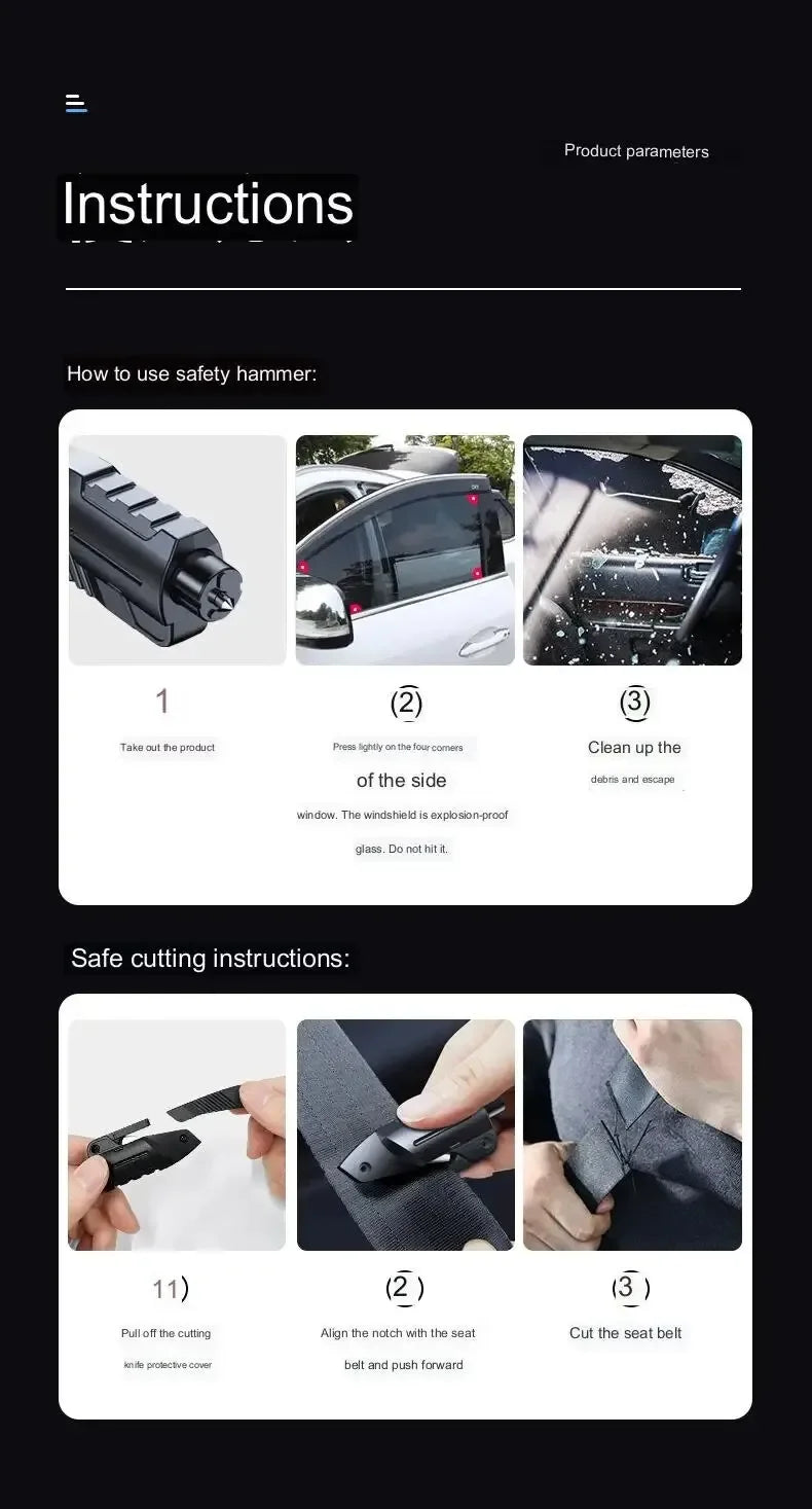 Emergency Escape Tool A5 Model Car Window Breaker with Seat Belt Cutter for Auto Safety and Life Saving Rescue Situations