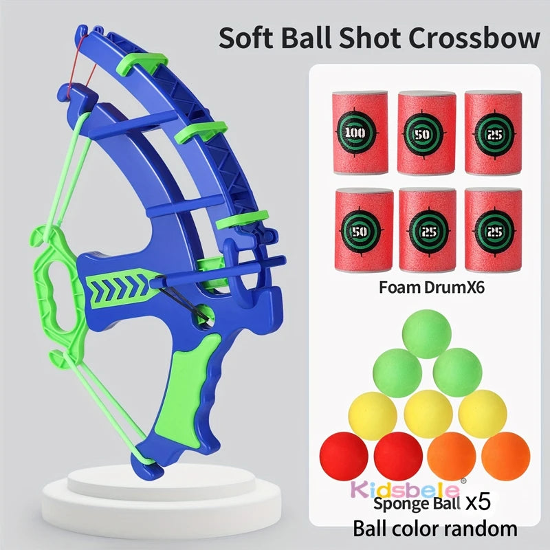 Foam Ball Shooting Toy Bow – Safe Archery Blaster with Soft Balls & Target Cans for Kids Outdoor Indoor Play