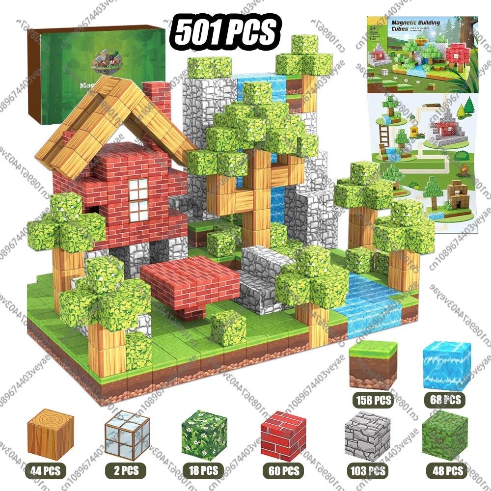 Magnetic Building Block Mine World Magnet Cube Set Magnetic Tiles for Boys Girls Age 3+ DIY STEM Sensory Cubes Construction Toys