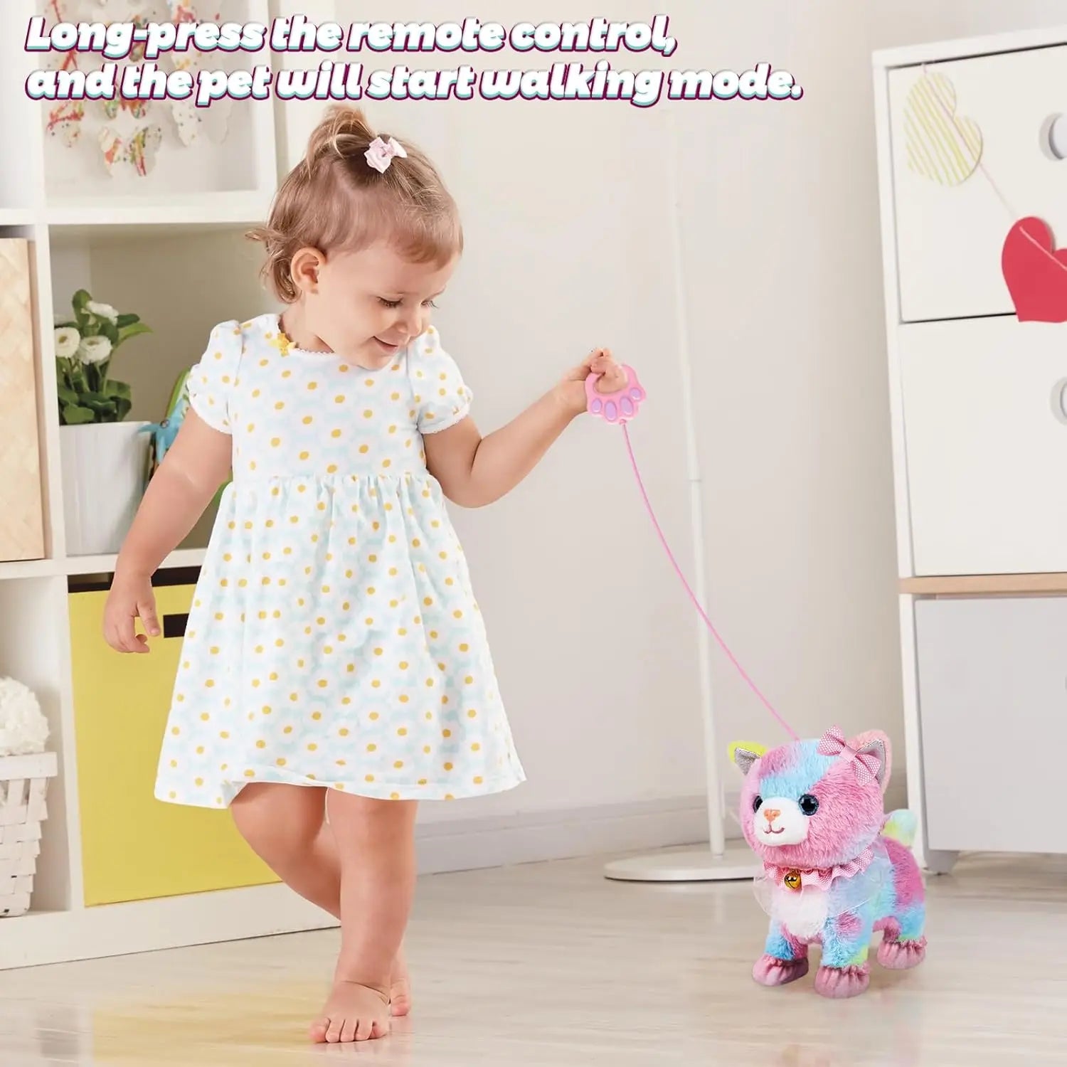 Touch&Voice Controlled Remote Lifelike Walking Cat Toy with Leash,Can Walk, Meow, and Wags Tail, Best Gift for Girls Ages 3+