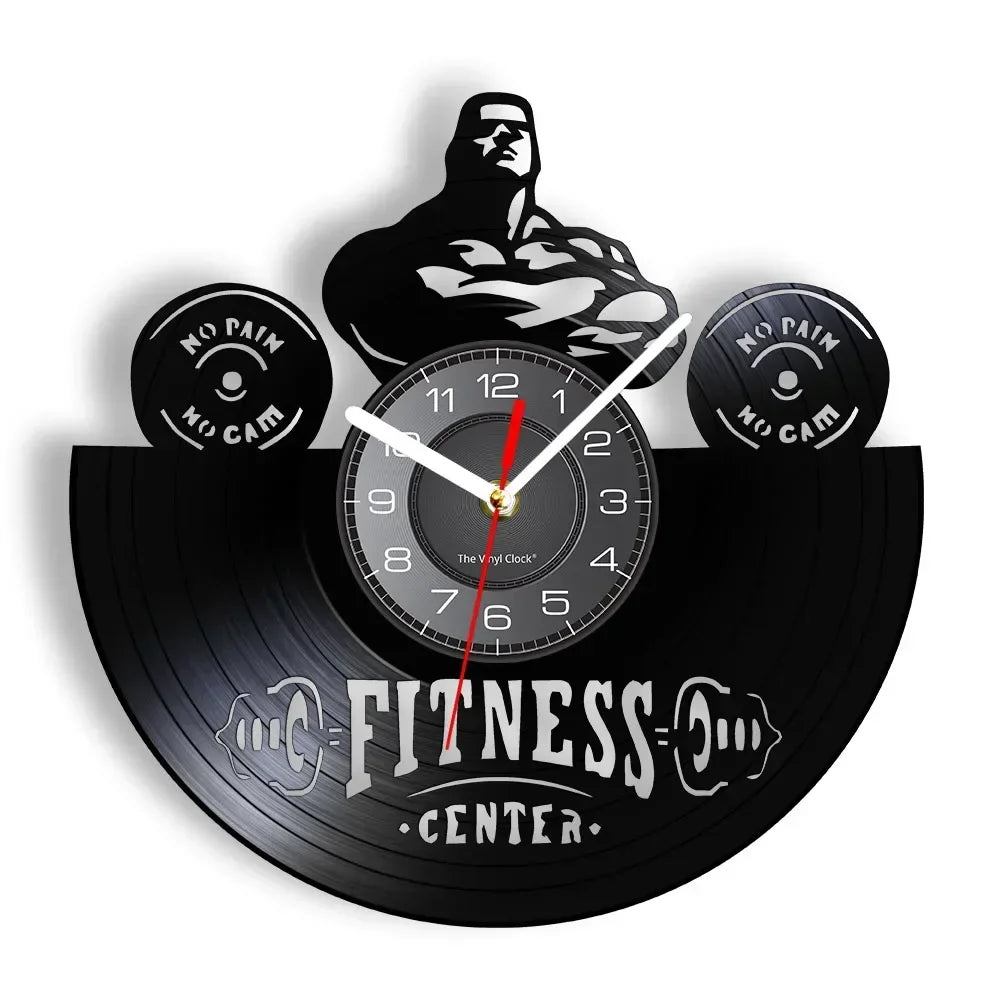 Fitness Theme Vinyl Record Wall Clock – LED Backlight Home Décor | 30cm