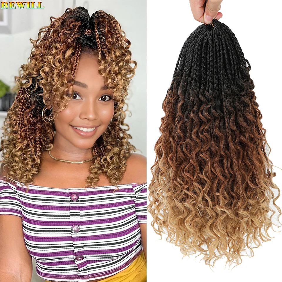Goddess Box Braids Crochet Hair 14 18 24 Inch Bohemian Hippie Box Braids With Curly Ends Synthetic Braiding Hair for Black Women
