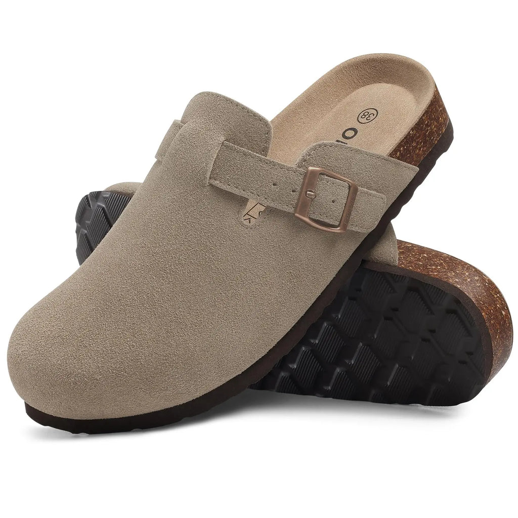 Goosecret Men Cow Suede Clogs Soft Cork Footbed Men Mules Slippers Fashion Men House Sandals With Arch Support Men Beach Sandals