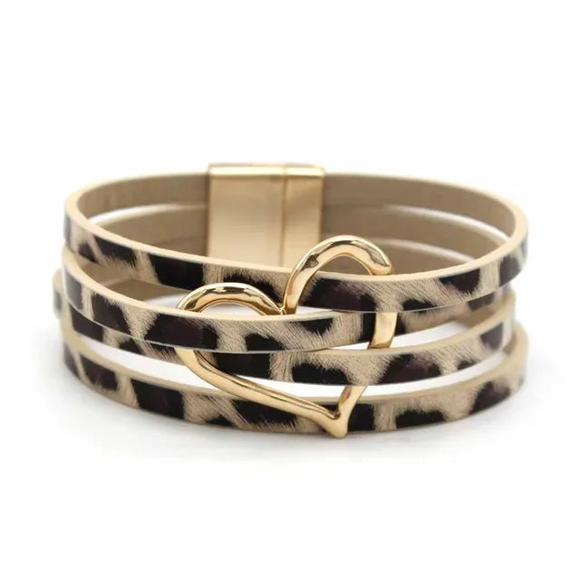 Women's Multilayer Leather Wrap Bracelet – Magnetic Clasp Wide Bangle | Punk Fashion Jewelry