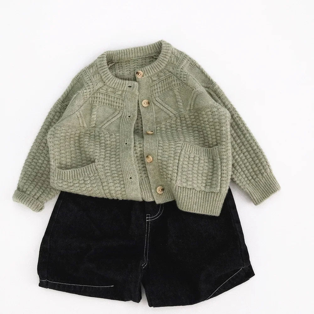 Kids Textured Knit Cardigan with Pockets — Unisex