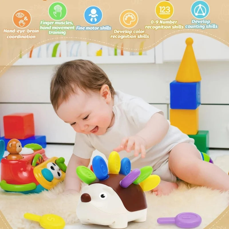 Montessori Sensory Hedgehog Toy | Fine Motor Skills Educational Travel Toy for Ages 1-4