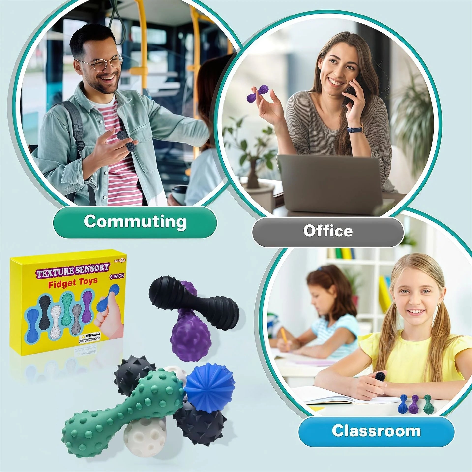 Sensory Fidget Stones 6-Pack | Textured Silicone Calming Toys for Anxiety & Autism