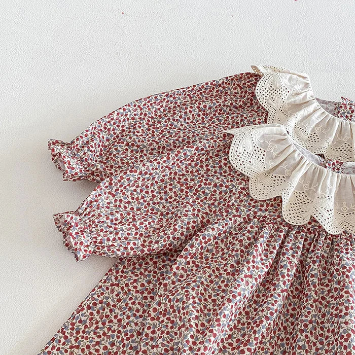 2026 New Spring Sister Dress Kids Princess Dresses Long Sleeved Cotton Print 2-7Yrs Girl Party Dress Baby Girl Romper