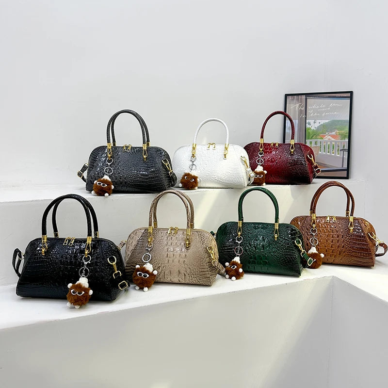 Women's Crocodile Pattern Structured Shoulder Bag