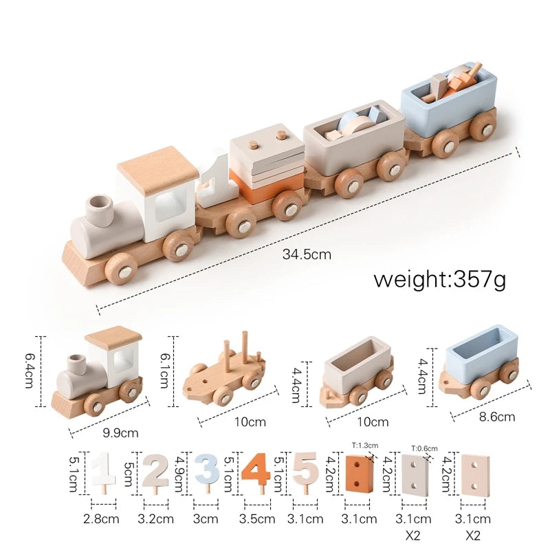 Wooden Train Birthday Toy Montessori Toys Baby Educational Toys Wooden Trolley Number Of Wood Baby's Toys Baby Learning Toys