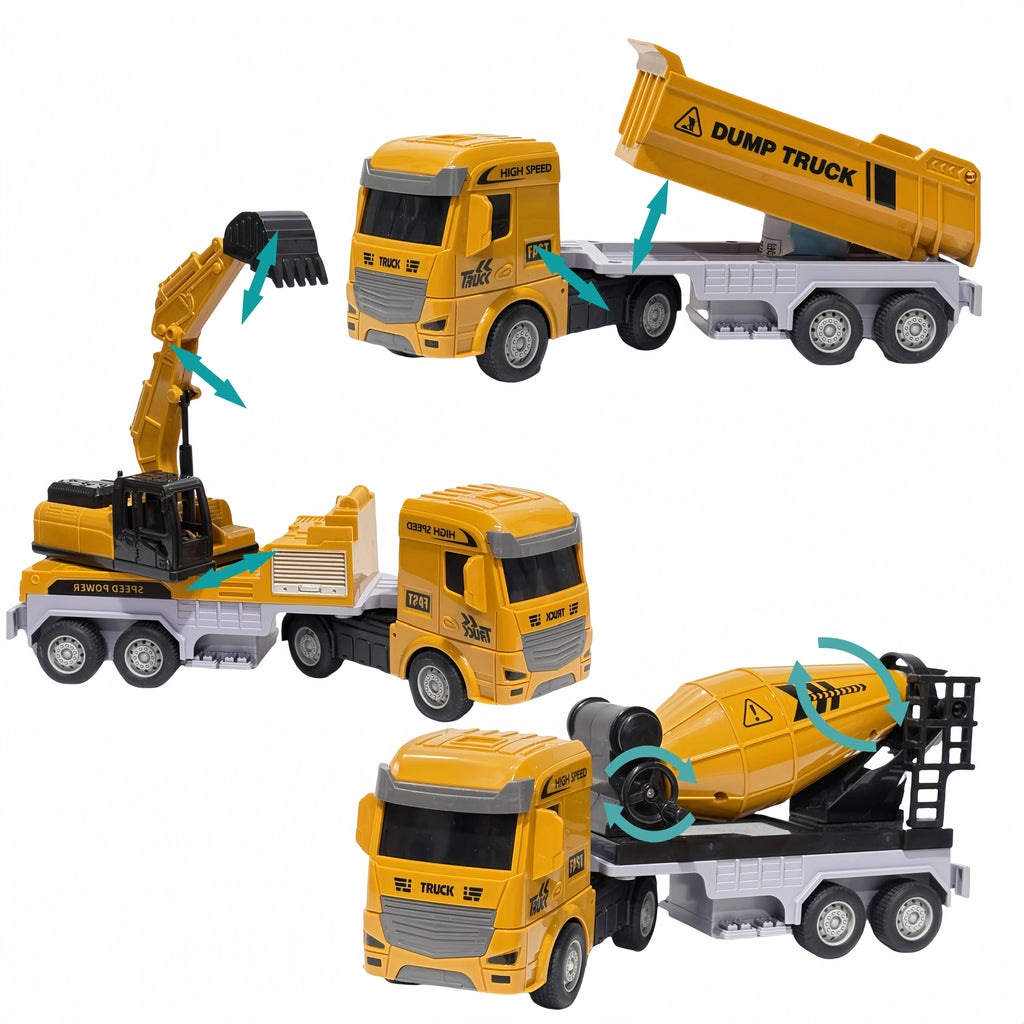 Inertia Toy Construction Vehicle Set - Mixer Digger Tipper Truck Toys for Boys And Girls Aged 3+ Engineering Playset