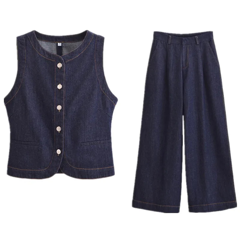 Spring 2025 Women's Faion Versatile Slimming Denim Vest High Waist Pants Set 25-35 Years Old Spring Collection 377702
