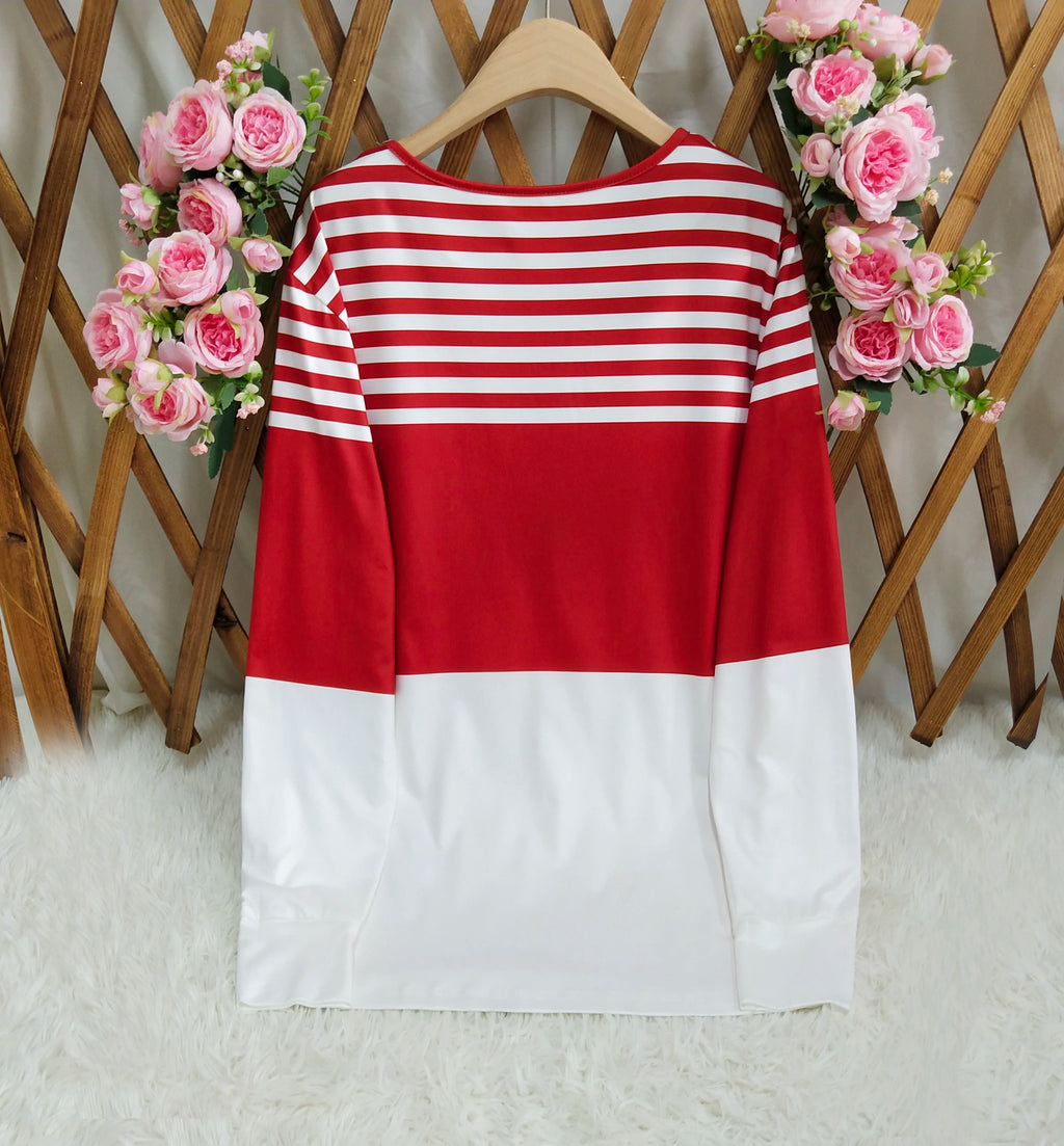 Women's quarter-zip pullover with stripes, suitable for street wear, daily use, printed casual style, round neck, long sleeve, s