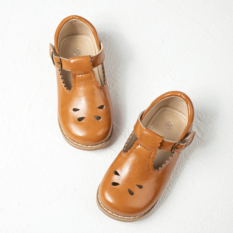 Girls' Hollow-Out PU Leather School Uniform Shoes