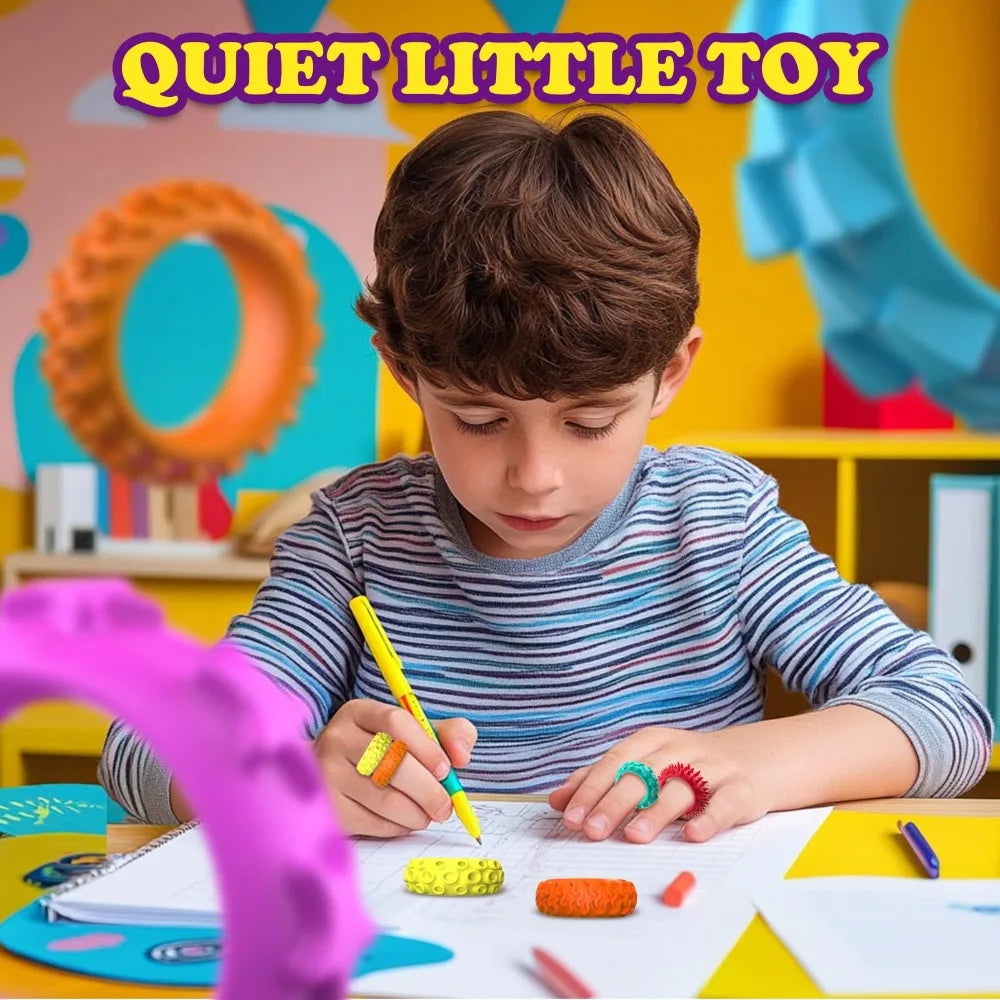 12/6/5PCS Fidegts Toys Silicone Sensory Rings Bracelet Stone Fun Fidgets for Kids Texture Stress Toys for Kids Autism Calming