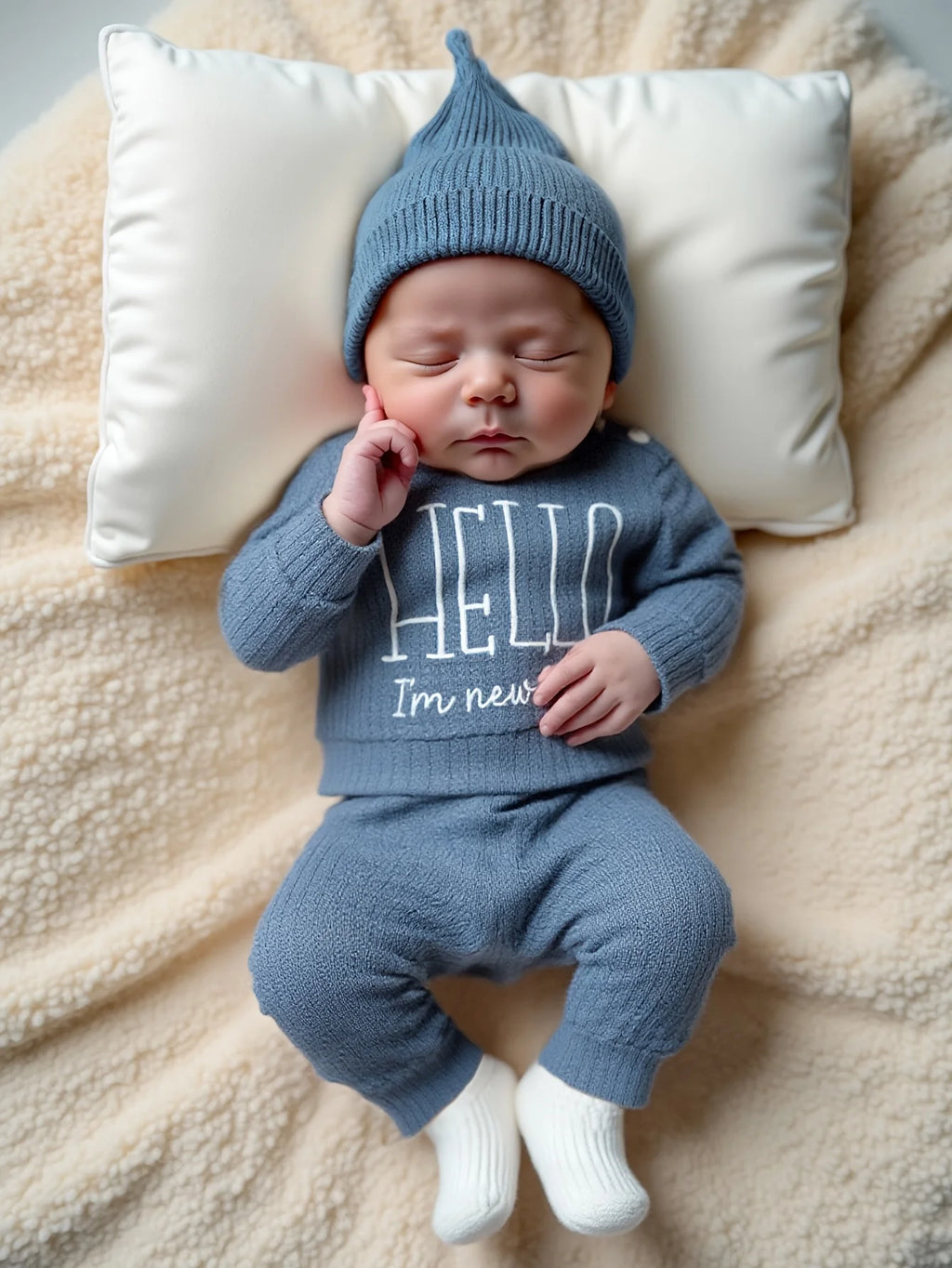 Hello World Newborn Photo Outfit, 3 Pieces