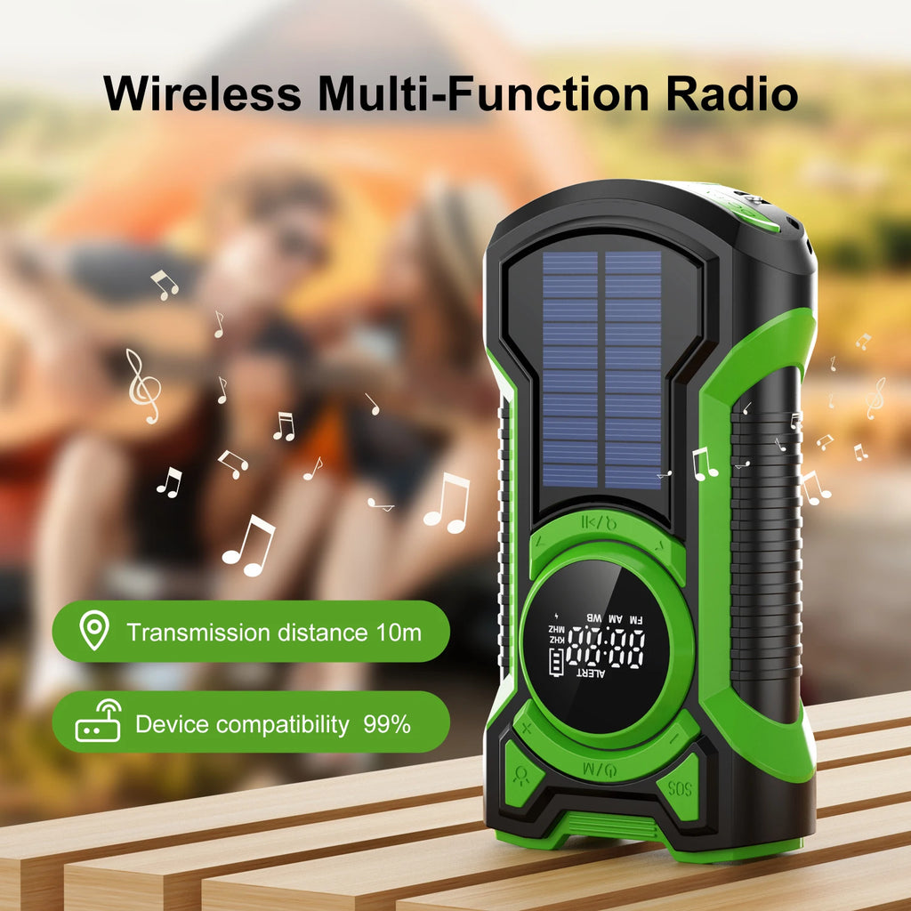 Emergency Radio Hand Crank Solar 5000mAh, IP65 Waterproof Dustproof Bluetooth 5.3 Portable AM/FM/NOAA Weather Alert Radio