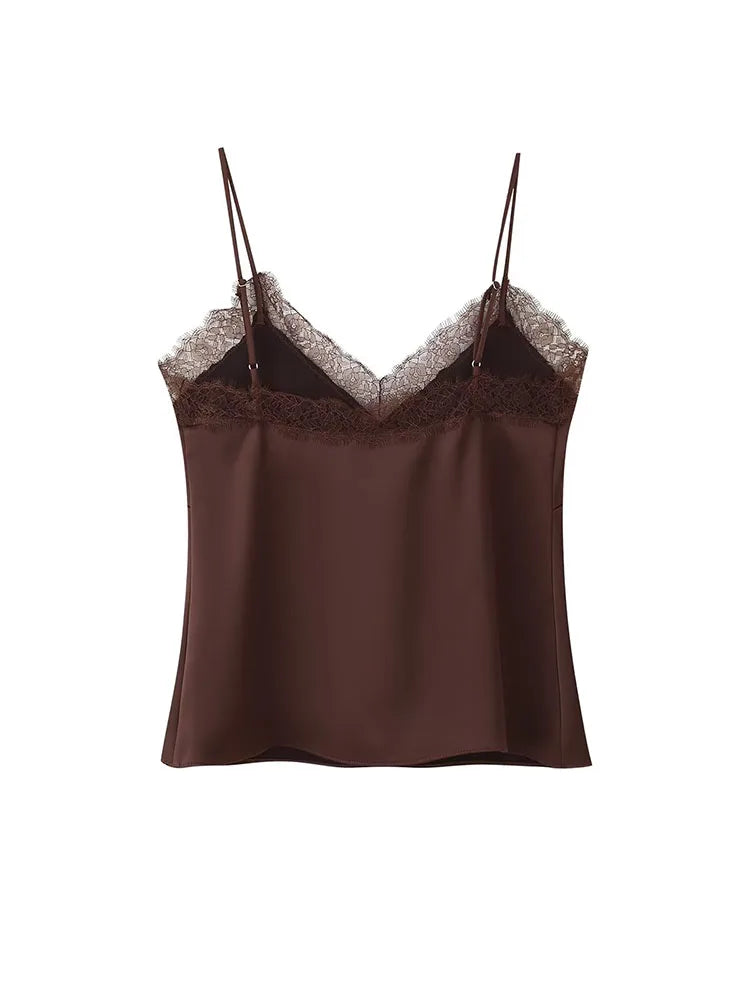 HH 2026 New Fashion Woman Lace Trim Sling Sleeveless V Collar Backless Mini Top Female Slim Fit Thin And Light Sexy Top