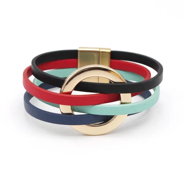 Women's Multilayer Leather Wrap Bracelet – Magnetic Clasp Wide Bangle | Punk Fashion Jewelry