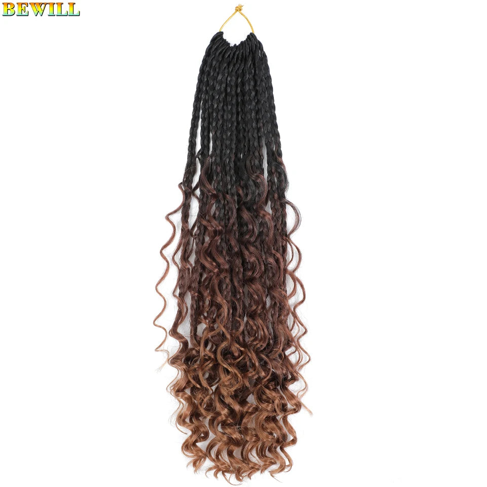 Goddess Box Braids Crochet Hair 14 18 24 Inch Bohemian Hippie Box Braids With Curly Ends Synthetic Braiding Hair for Black Women