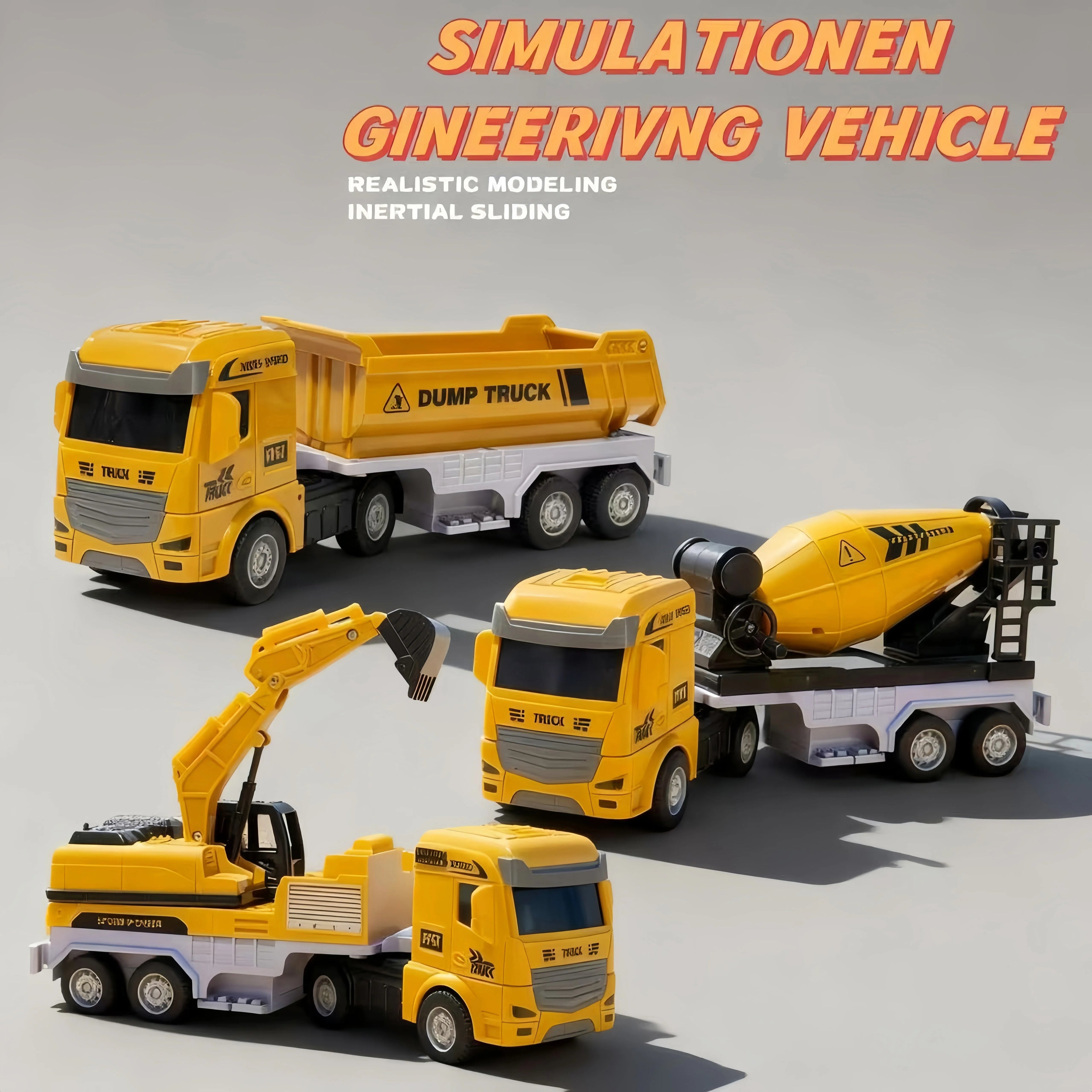 Inertia Toy Construction Vehicle Set - Mixer Digger Tipper Truck Toys for Boys And Girls Aged 3+ Engineering Playset
