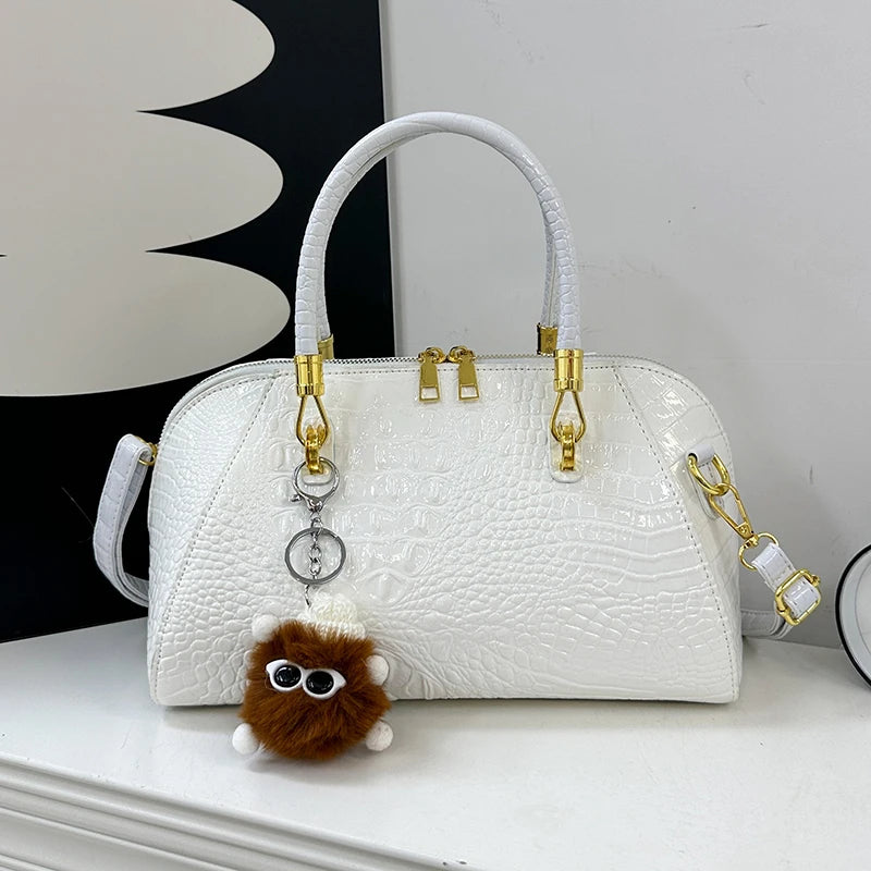 Women's Crocodile Pattern Structured Shoulder Bag