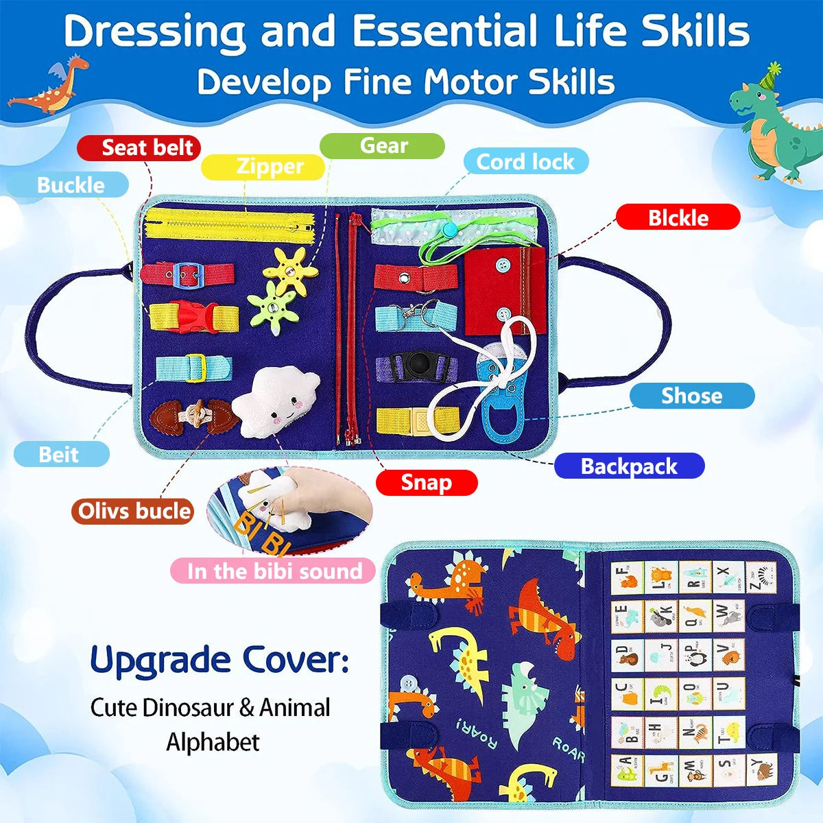Busy Board, Educational Activity Sensory Board Preschool Learning Fine Motor Skills Toys, Toddler Travel Toy for Plane Car