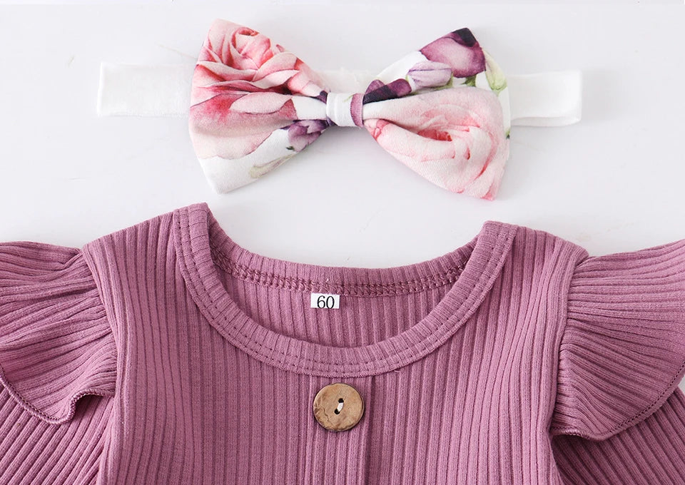 Newborn Baby Girl 3-Piece Knit Top, Floral Pants & Headband Set
