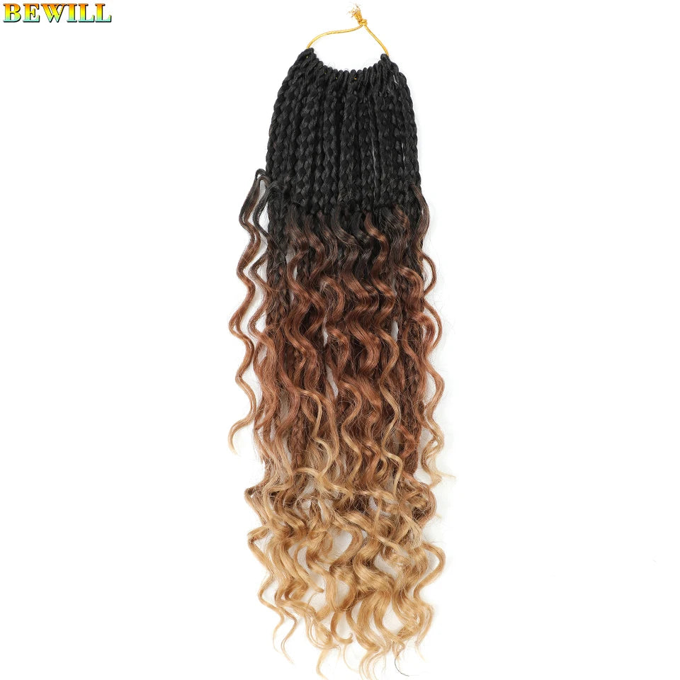 Goddess Box Braids Crochet Hair 14 18 24 Inch Bohemian Hippie Box Braids With Curly Ends Synthetic Braiding Hair for Black Women