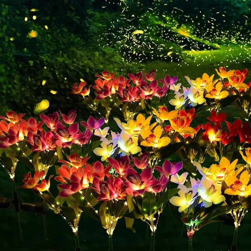 Garden Solar Lawn Lamp LED Artificial Orchid Flower Ground Light Summer Wedding Holiday Party Outdoor Courtyard Patio Decoration