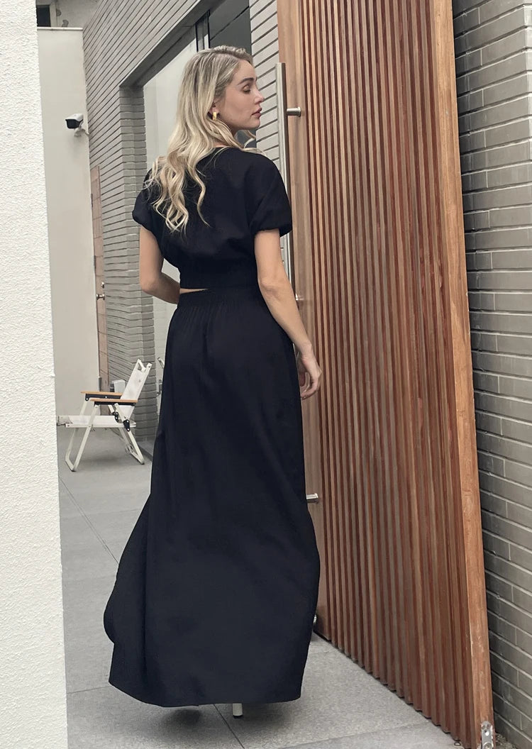 2026 Women Fashion Summer Top Shirt Two Piece Clothing Set White Black
