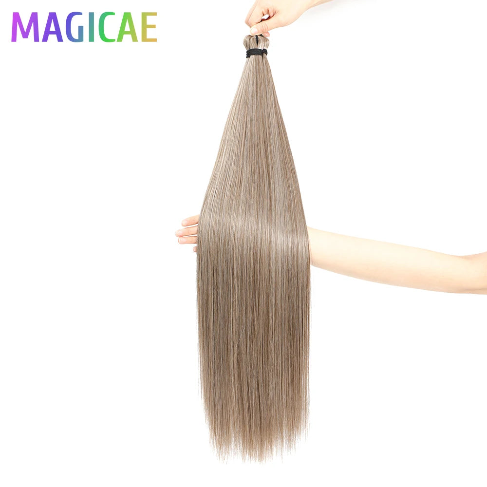 Braids Crochet 3Pcs 28Inches 300grams Synthetic Straight Bundles Orange Highlight Brown Braiding Hair Ombre Blond Gray White 60#