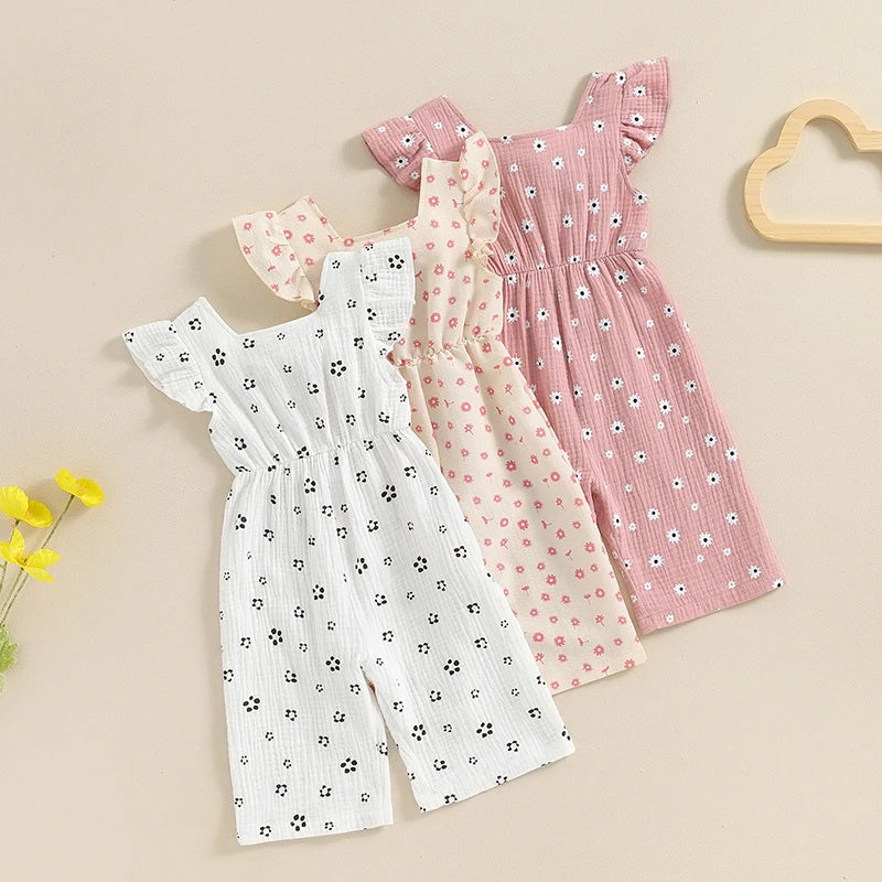 Baby Girls Floral Print Backless Bowknot Cotton Romper