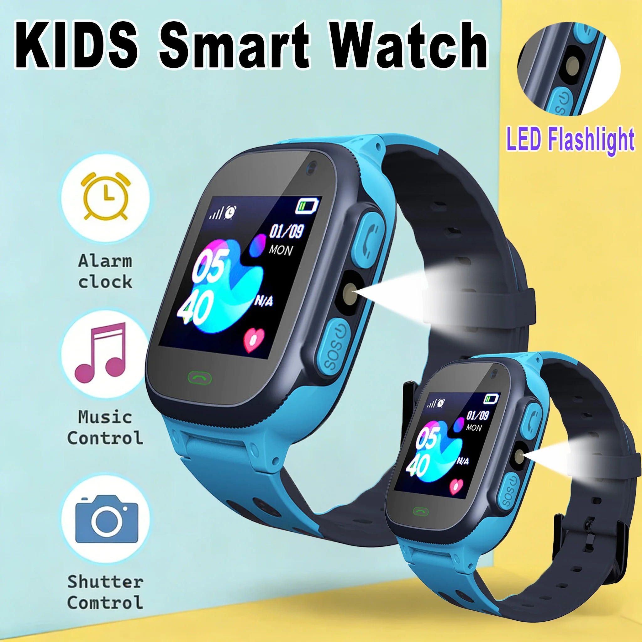 Kids' Smart Watch – 1.44" HD Screen, SOS, Two-Way Calling, GPS & LED Flashlight
