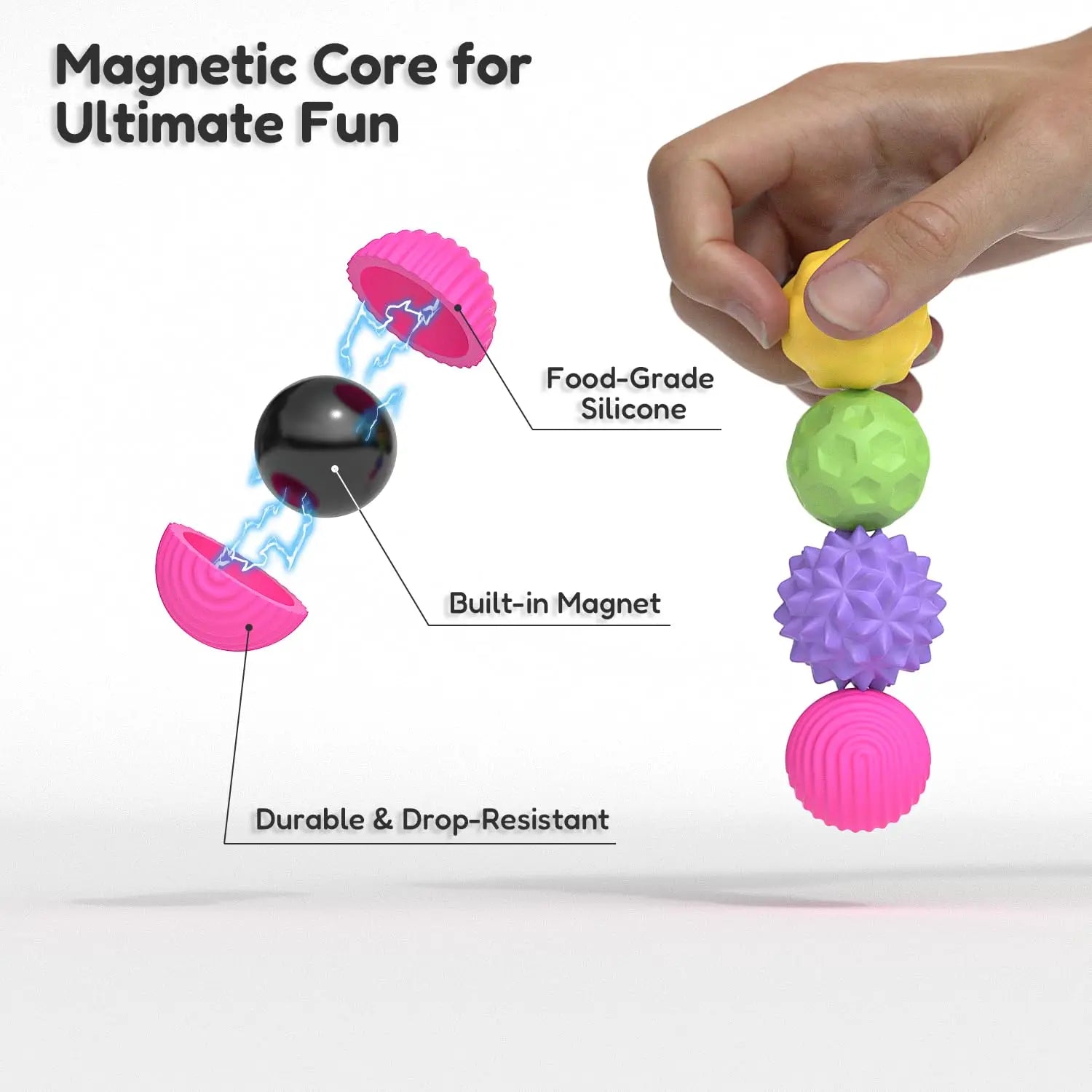 Magnetic Balls Fidget Sensory Toys Stress Relief for Adults Kids Fidget Textured Magnetic Balls with Silicone Shell Desk Toys