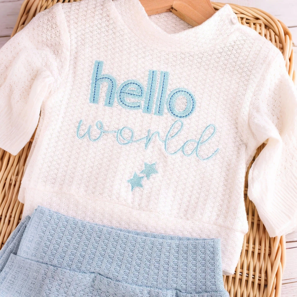 Hello World Newborn Photo Outfit, 3 Pieces