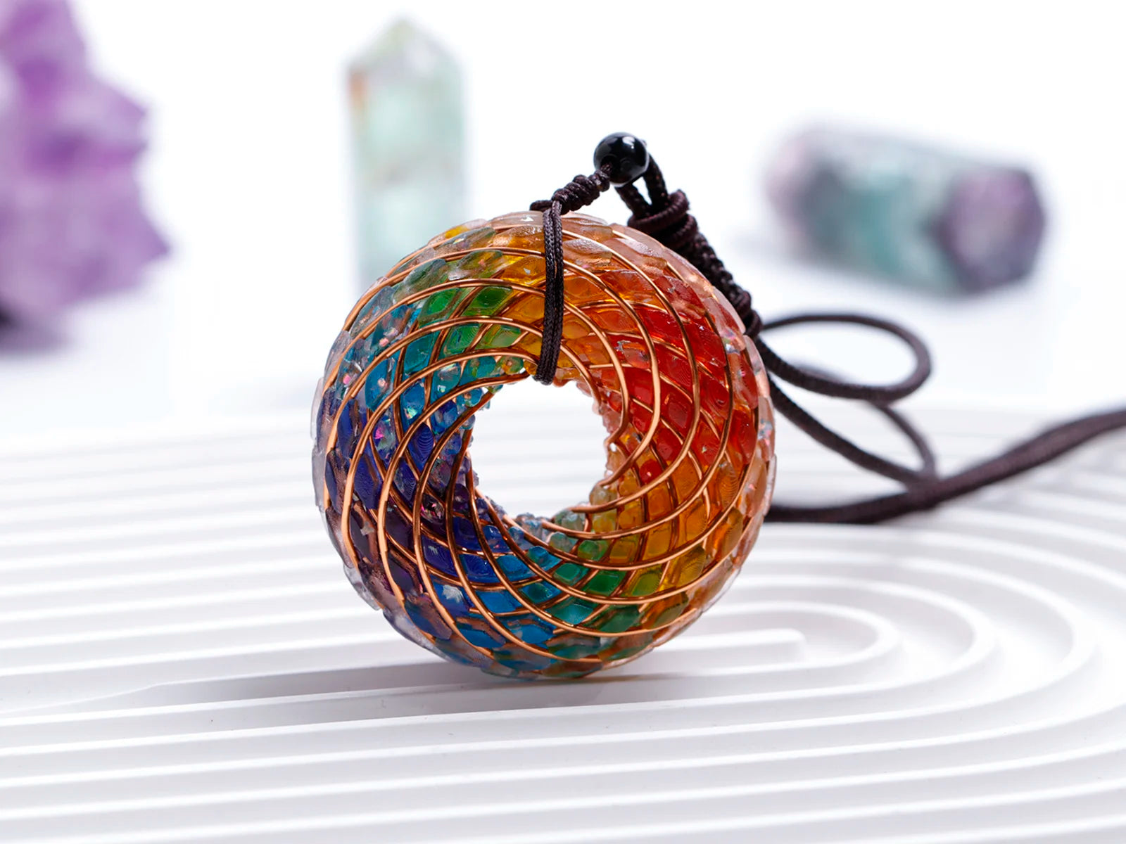 Rodin Coil & Amethyst  Orgone Pendant Necklace, Handmade pendant jewelry ，Adjustable Chain for Women & Men