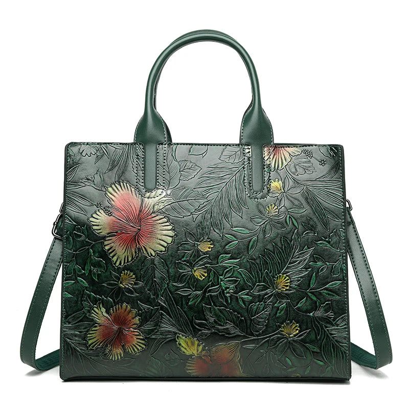 Women's Embossed Floral PU Shoulder Bag