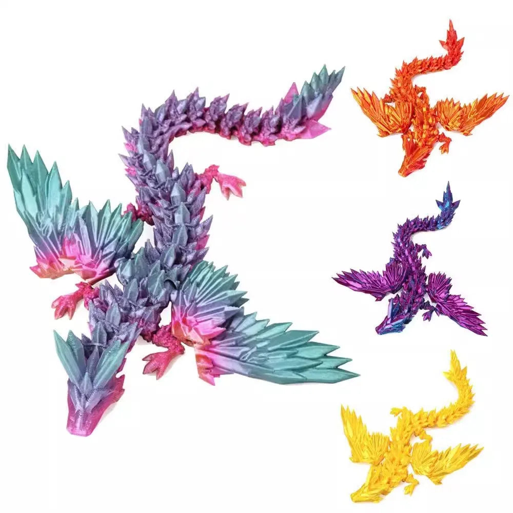 3D Printed Winged Dragon Figurine - Articulated Flying Dragon Ornament