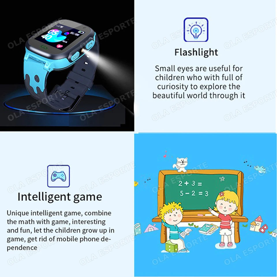 Kids Smart Watch 2026 Men Women 1.44 Inch HD Screen SOS GPS LED Flashlight Two-Waycalling Mathematical Calculation Smartwatch