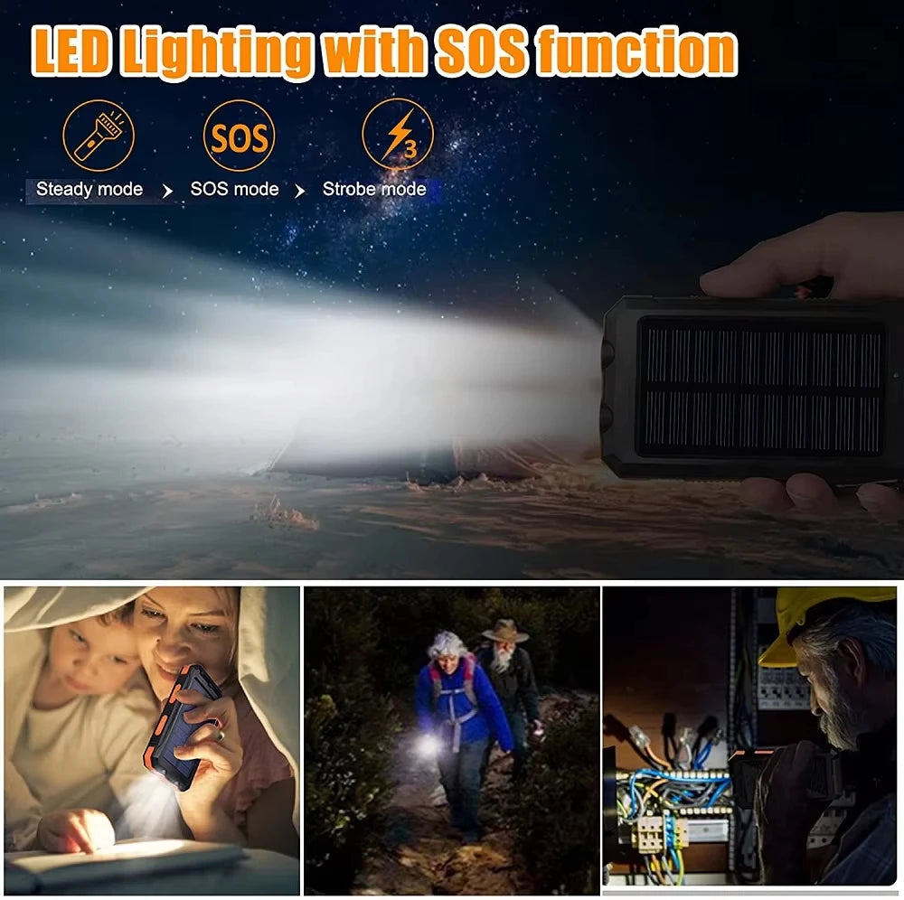 Solar Power Bank 80000mAh Portable Power Bank External Battery Fast Charging Strong Light LED Light for All Smartphones