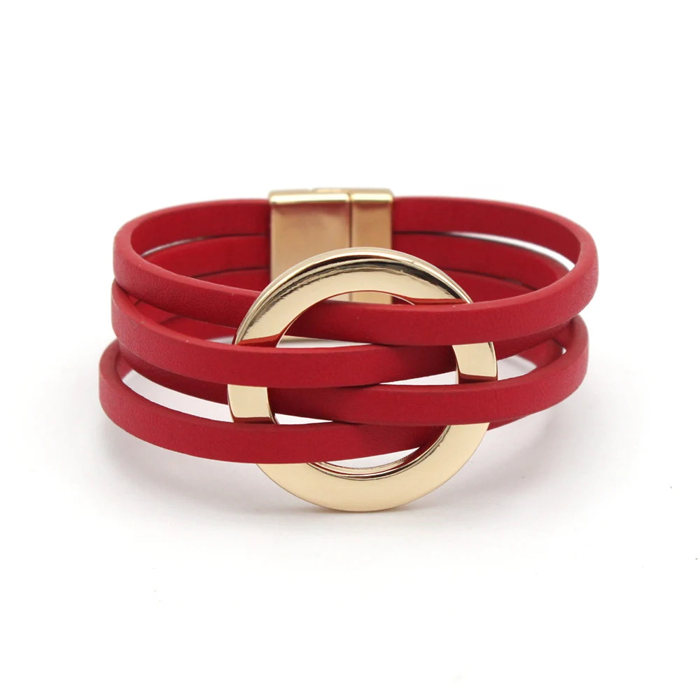 Women's Multilayer Leather Wrap Bracelet – Magnetic Clasp Wide Bangle | Punk Fashion Jewelry
